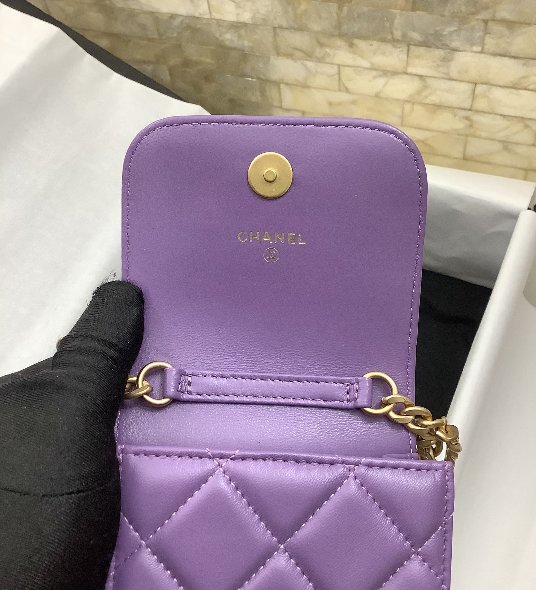 Chanel Ohanel Phone Bag Purple Leather