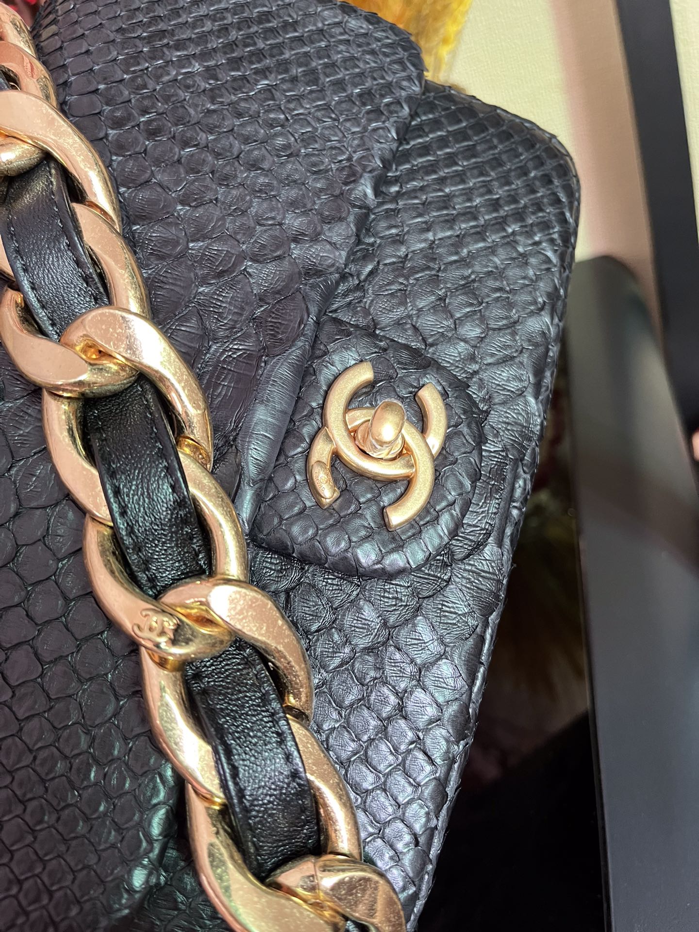 Chanel Small Flap Bag Python Skin Black AS3214