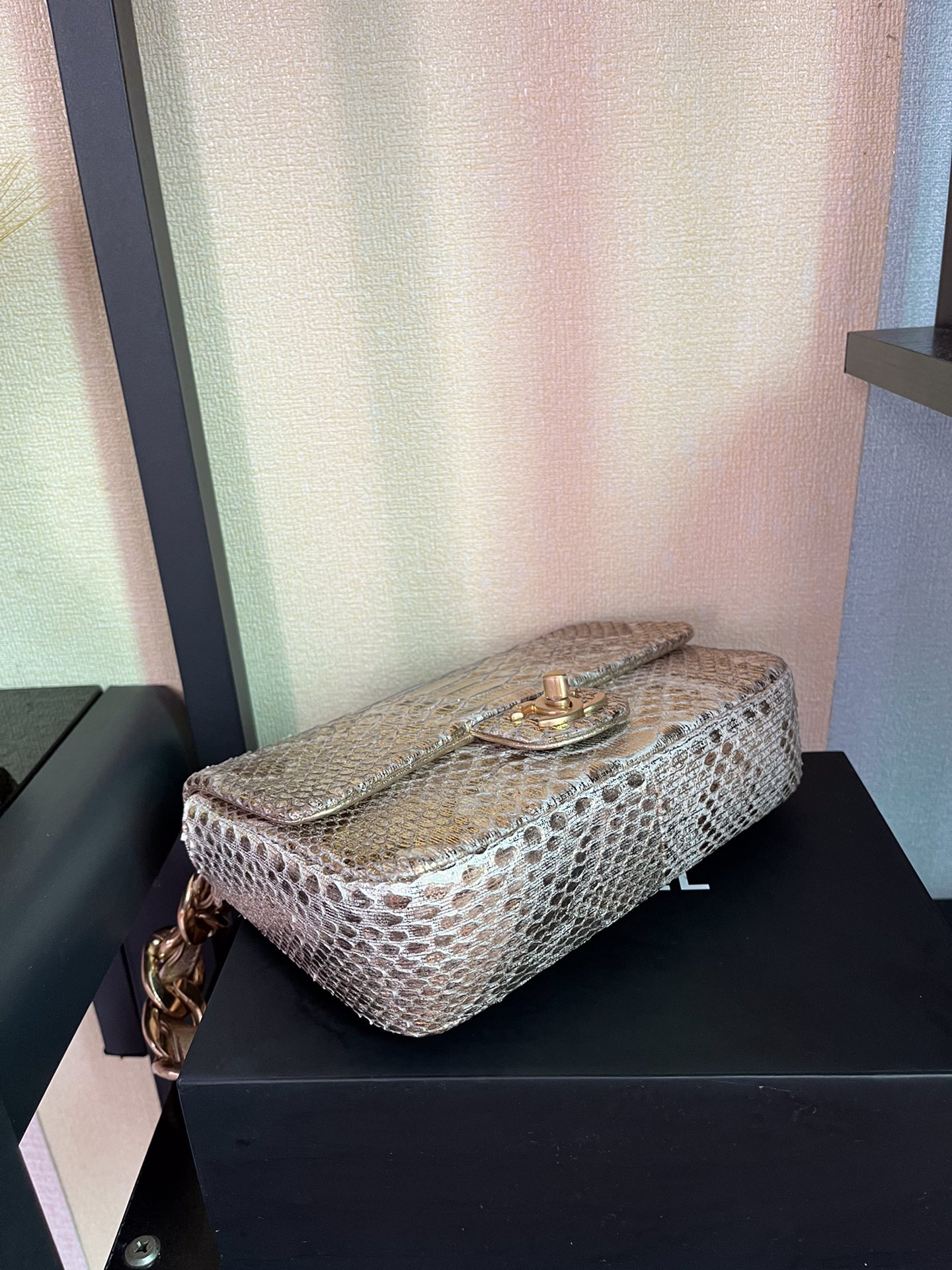 Chanel Small Flap Bag Python Skin Gold AS3214