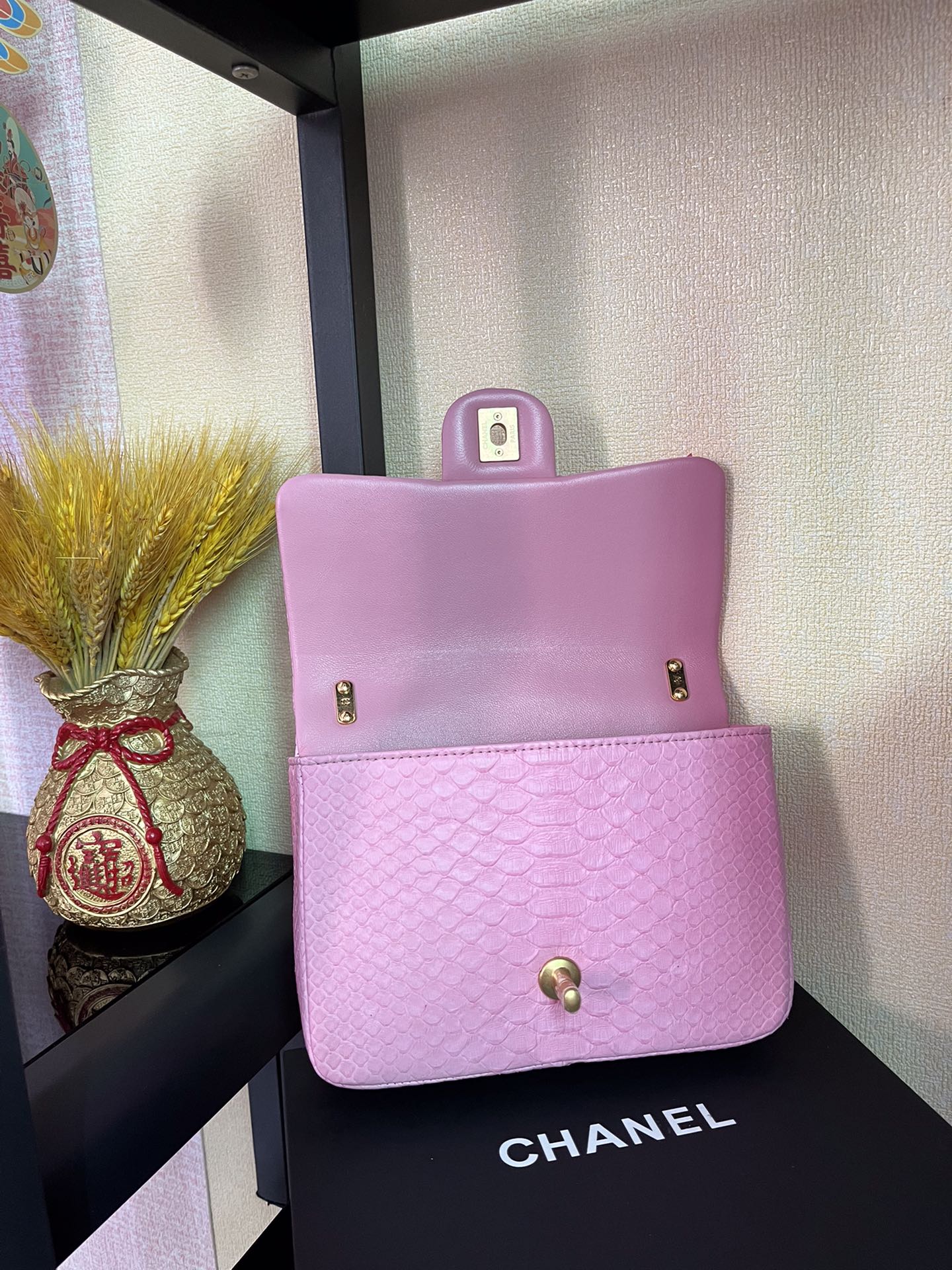 Chanel Small Flap Bag Python Skin Pink AS3214