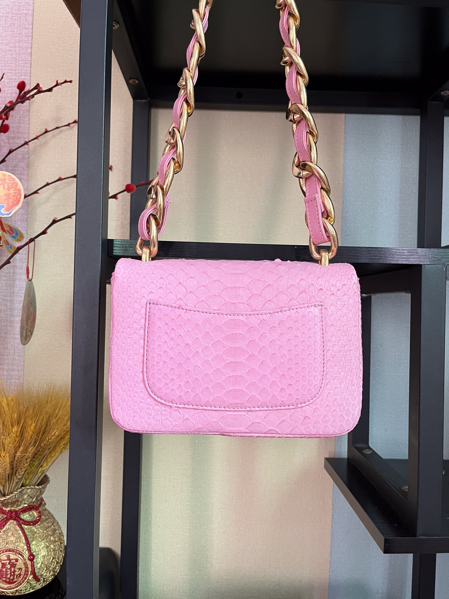 Chanel Small Flap Bag Python Skin Pink AS3214