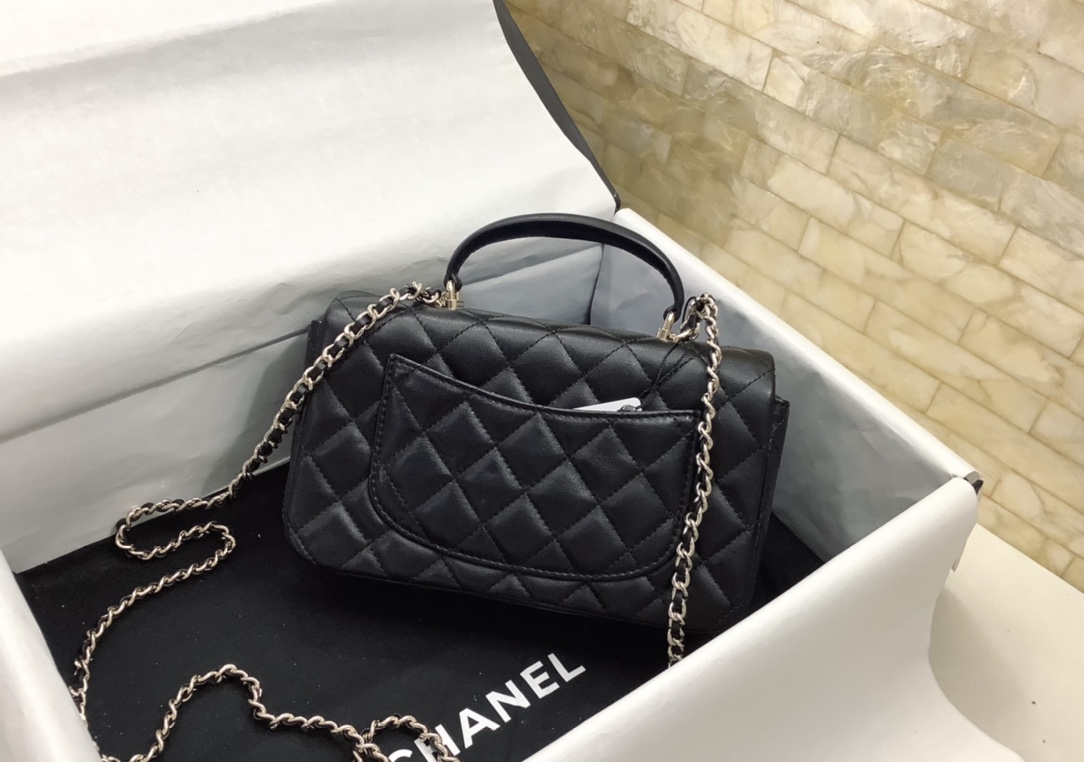 Chanel Small Flap Bag with Top Handle w coco Chanel Charm Black