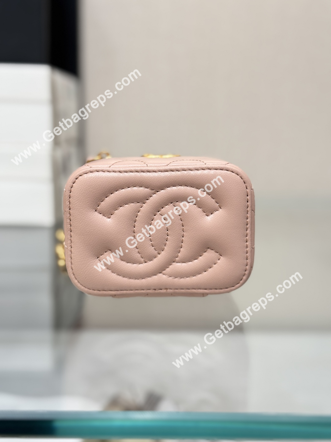 Chanel Small Quilted Vanity Rectangular with Camellia Adjustable Chain Pink