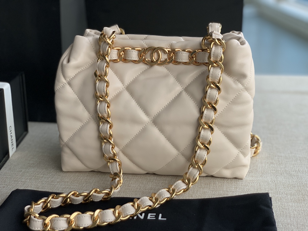 Chanel Small Shopping Bag Lambskin Gold-Tone Metal Beige AS3502