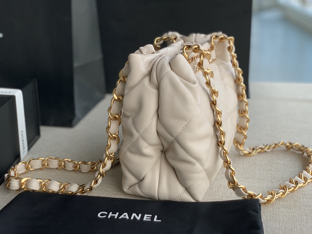 Chanel Small Shopping Bag Lambskin Gold-Tone Metal Beige AS3502