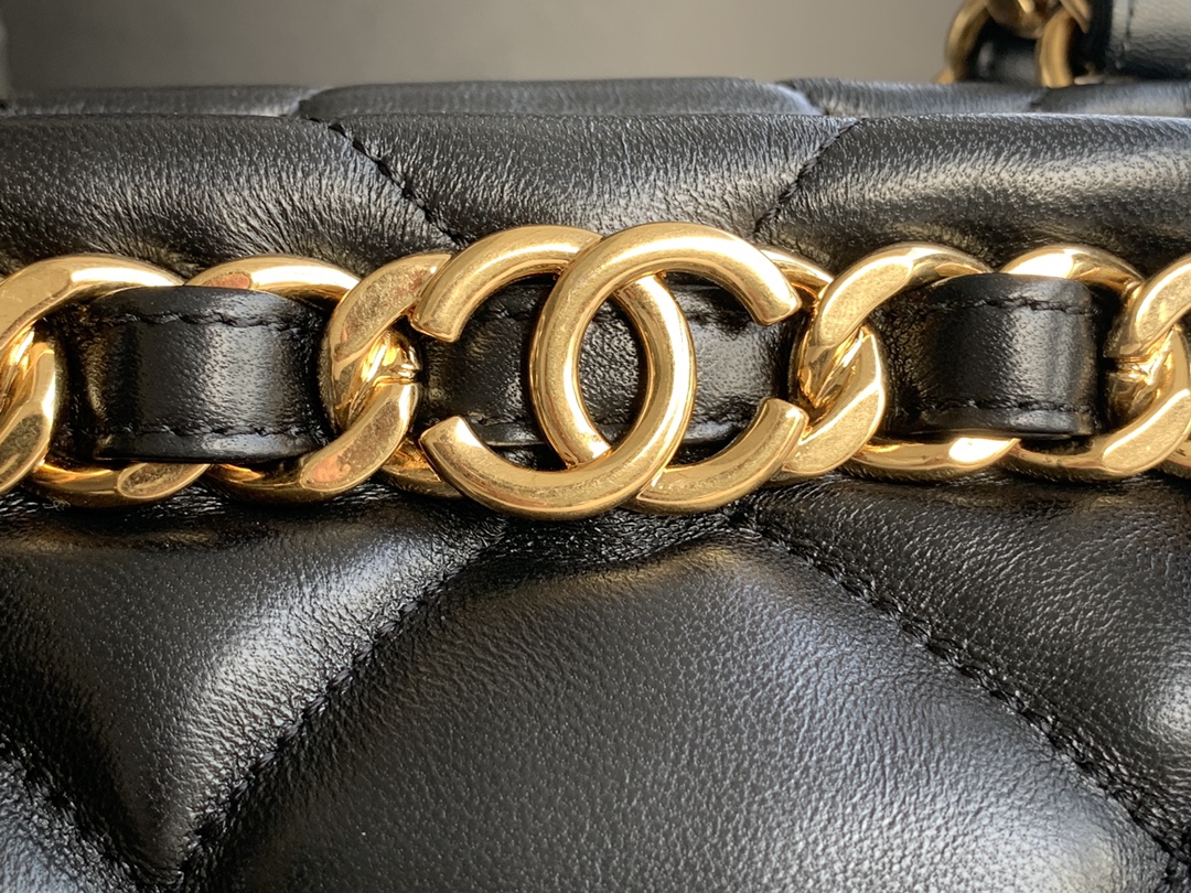 Chanel Small Shopping Bag Lambskin Gold-Tone Metal Black AS3502