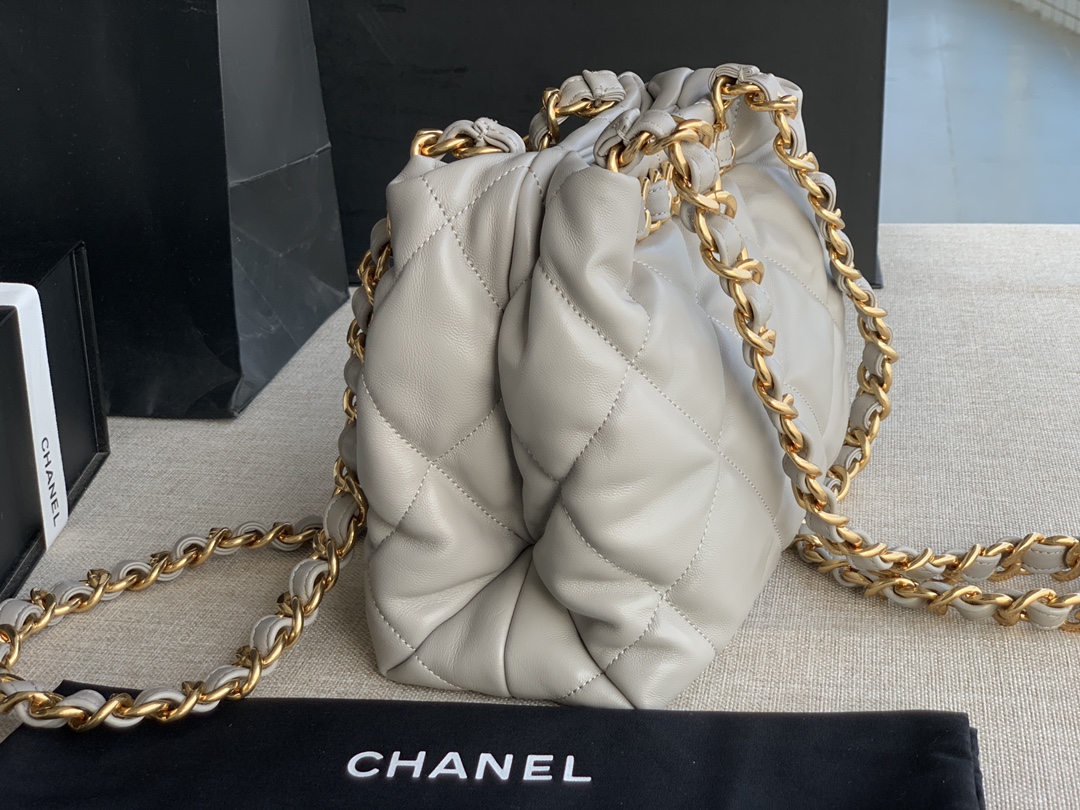 Chanel Small Shopping Bag Lambskin Gold-Tone Metal Light Gray AS3502