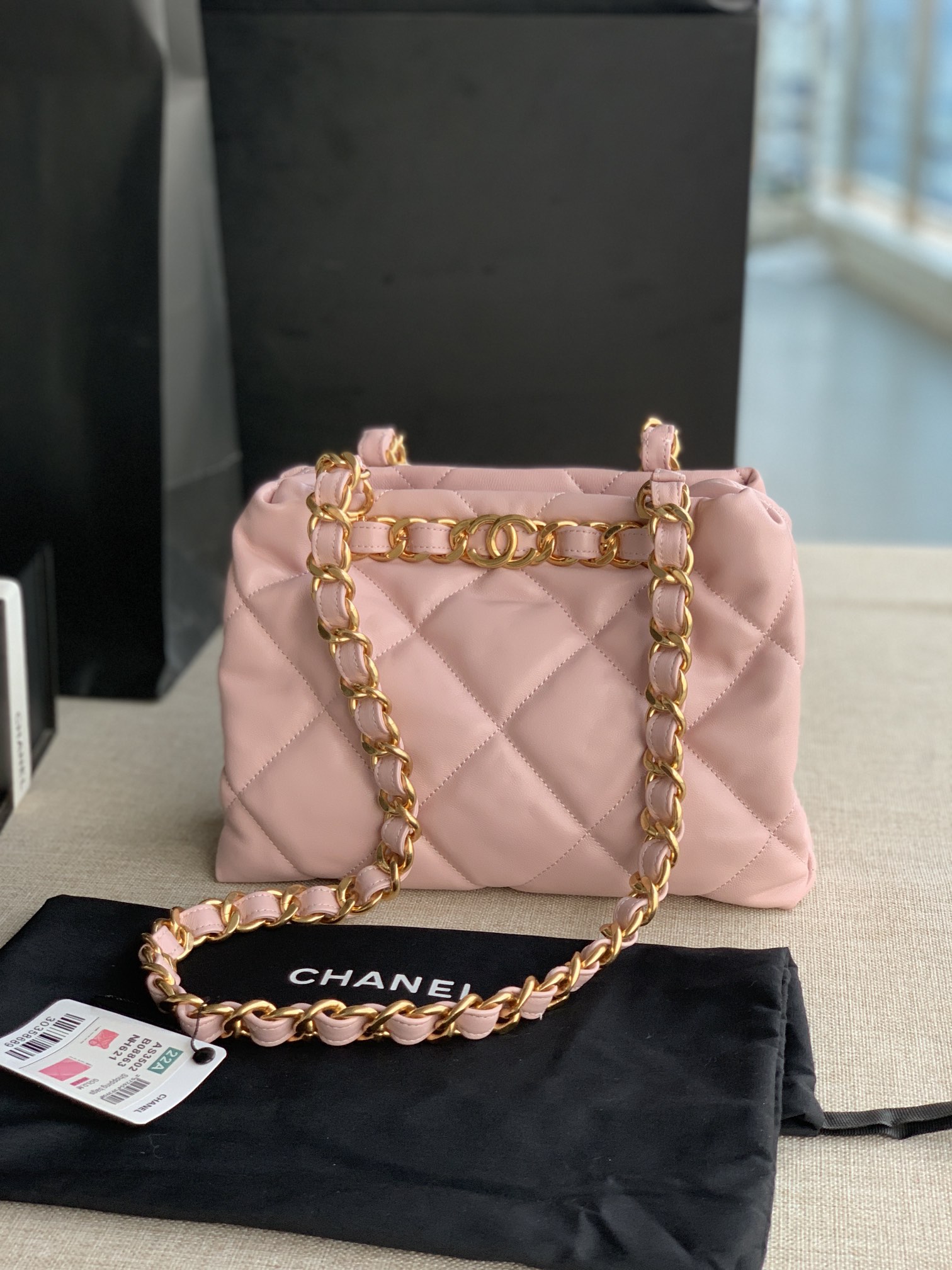 Chanel Small Shopping Bag Lambskin Gold-Tone Metal Pink AS3502