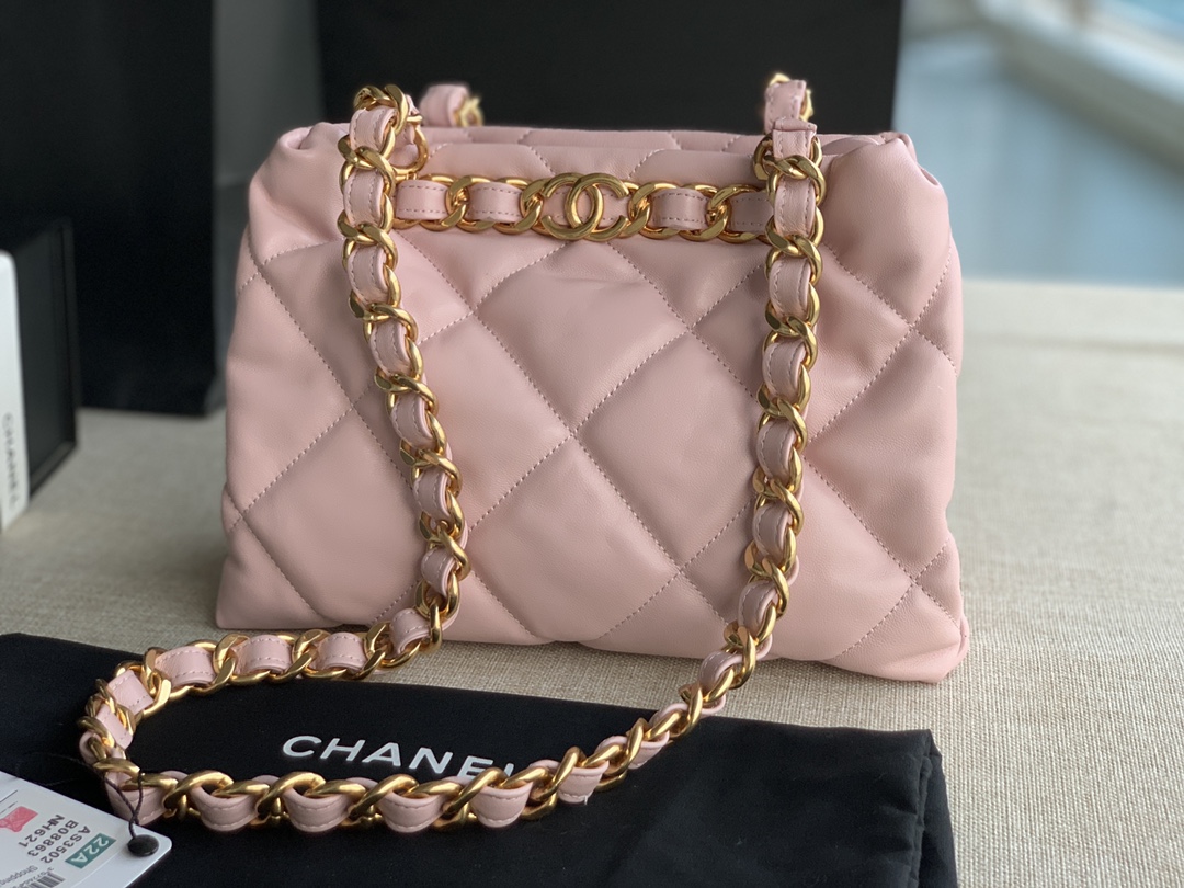 Chanel Small Shopping Bag Lambskin Gold-Tone Metal Pink AS3502