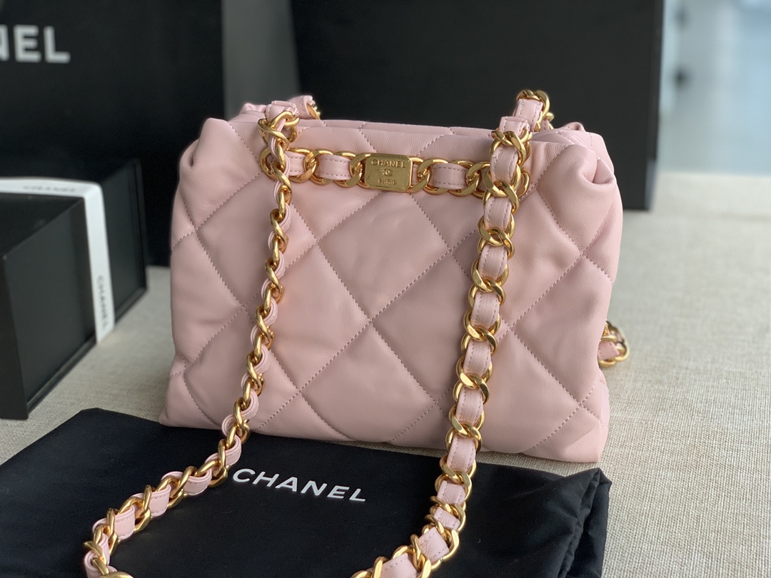 Chanel Small Shopping Bag Lambskin Gold-Tone Metal Pink AS3502