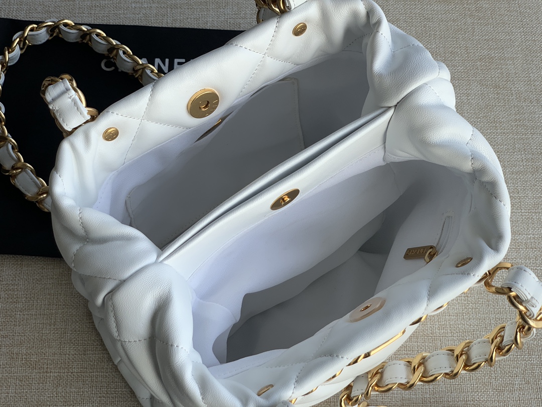 Chanel Small Shopping Bag Lambskin Gold-Tone Metal White AS3502