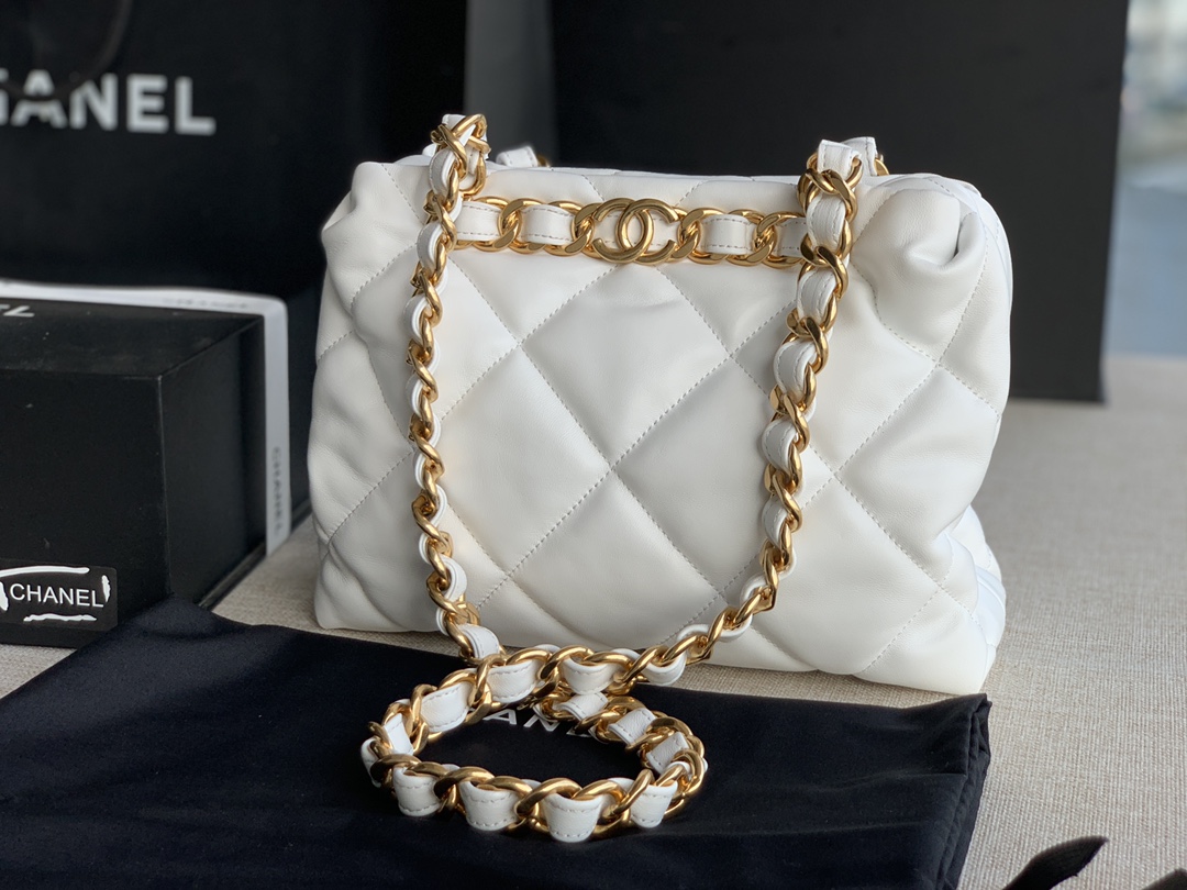 Chanel Small Shopping Bag Lambskin Gold-Tone Metal White AS3502