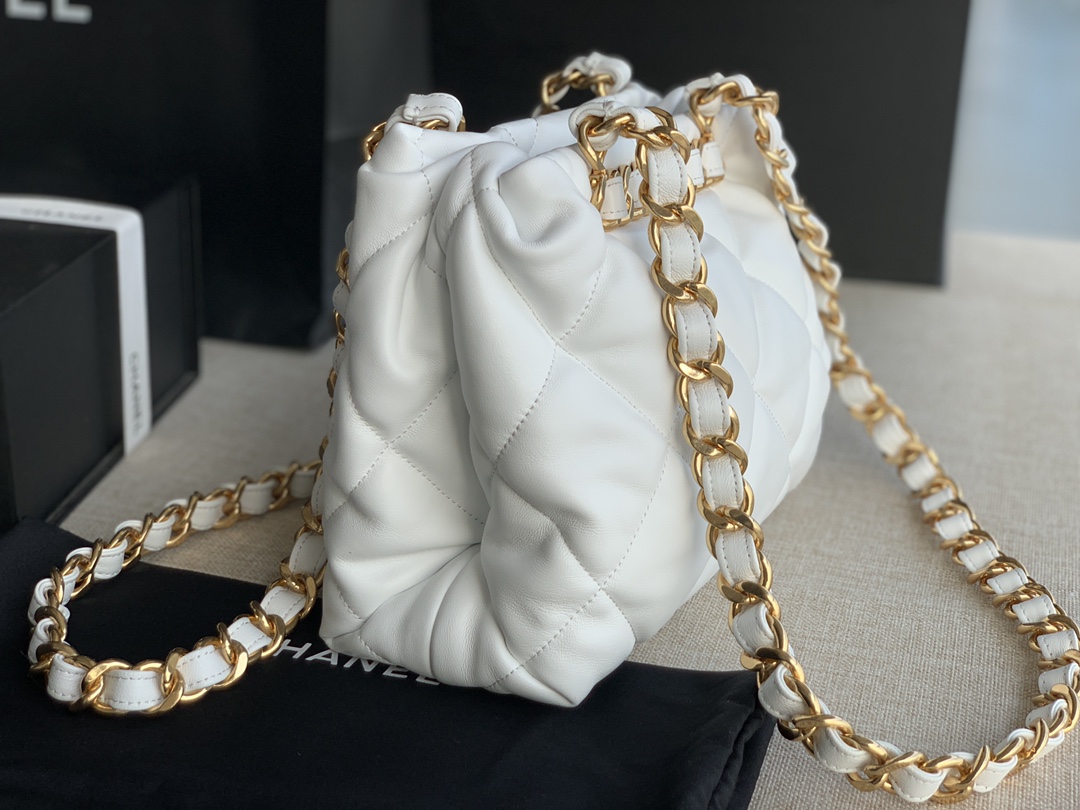 Chanel Small Shopping Bag Lambskin Gold-Tone Metal White AS3502