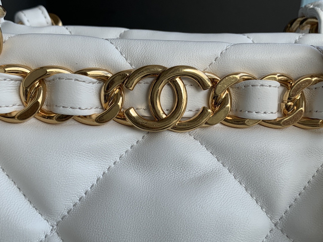 Chanel Small Shopping Bag Lambskin Gold-Tone Metal White AS3502