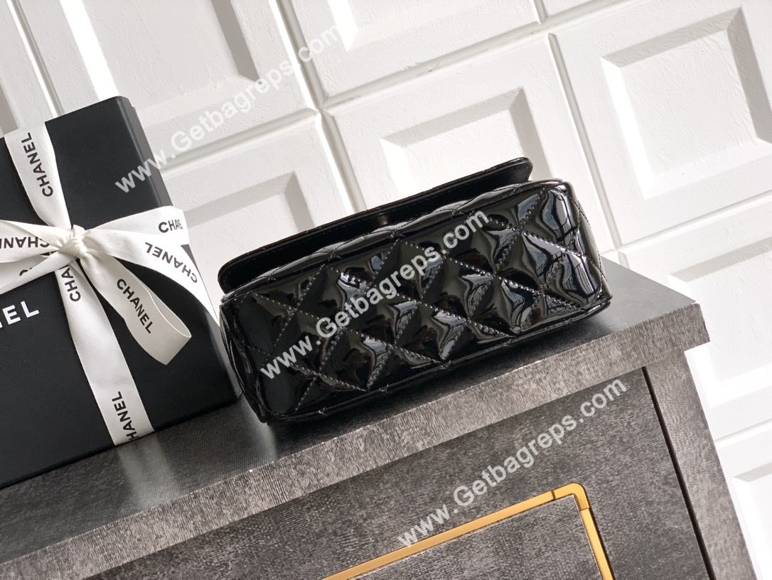 Chanel Top Handle Bag Black Patent Leather