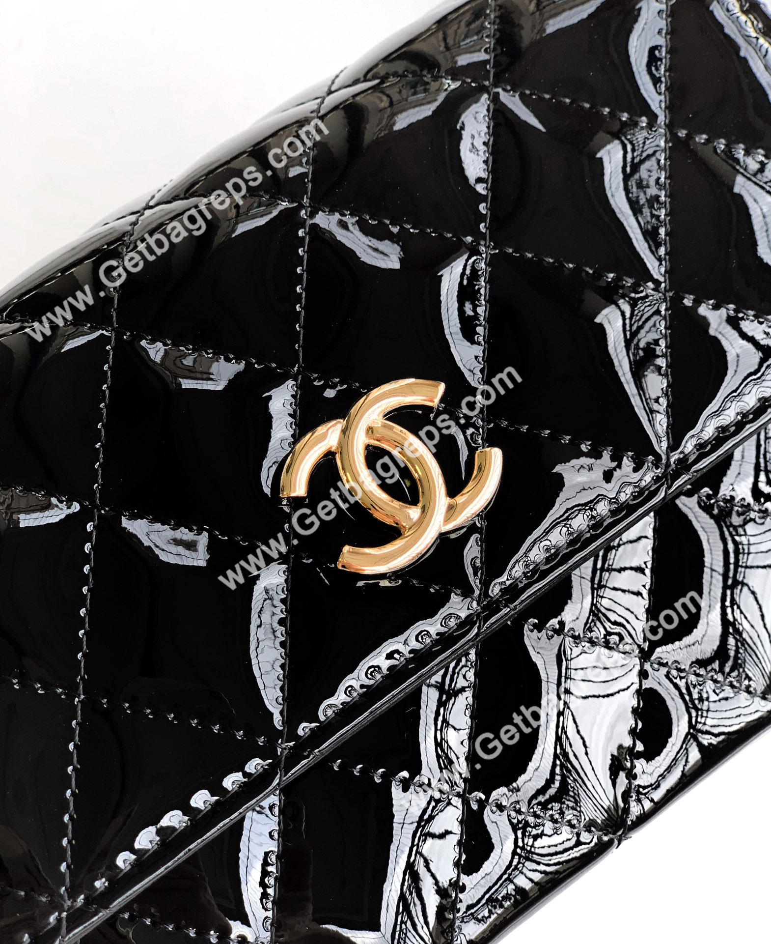 Chanel Top Handle Bag Black Patent Leather