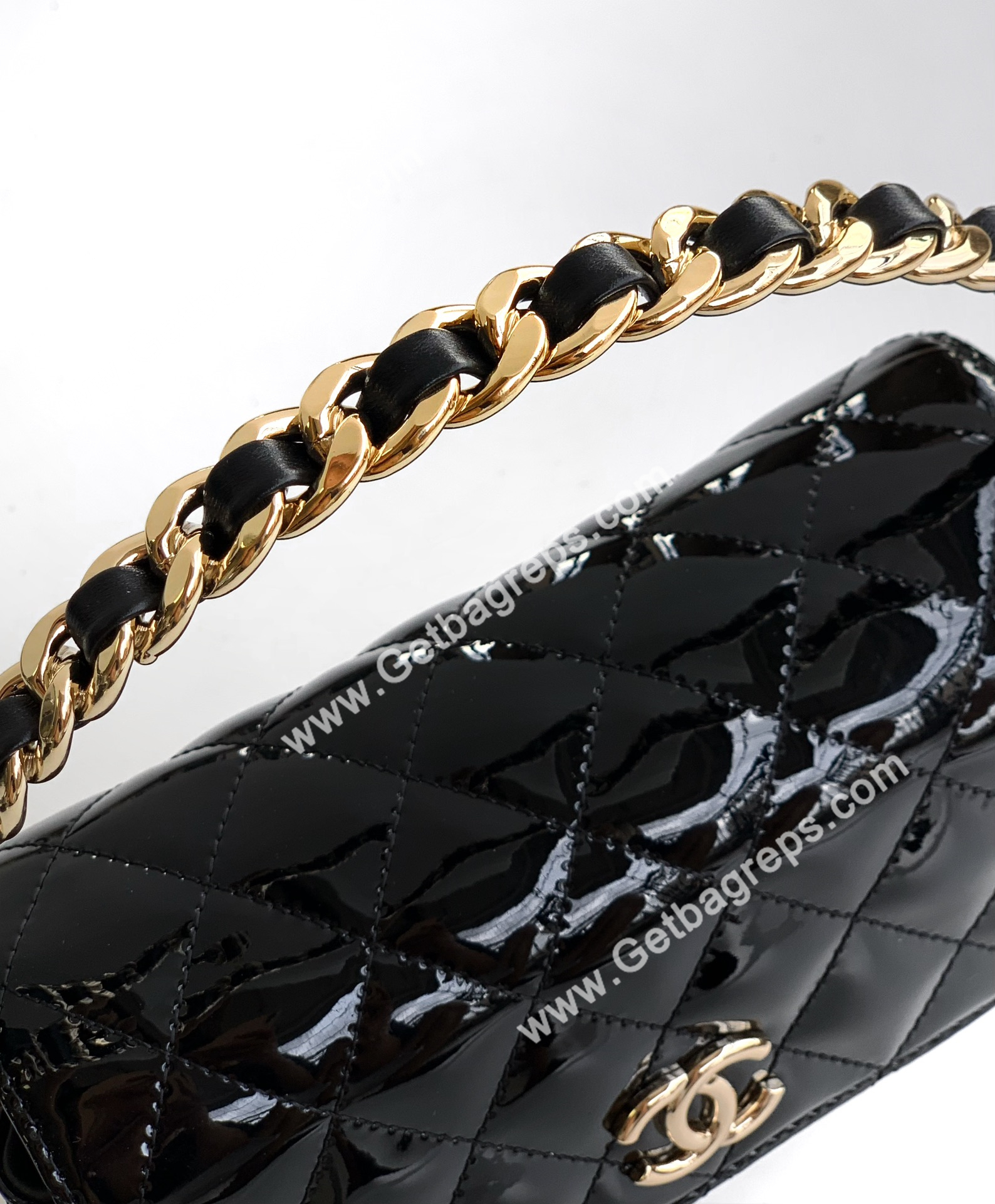 Chanel Top Handle Bag Black Patent Leather