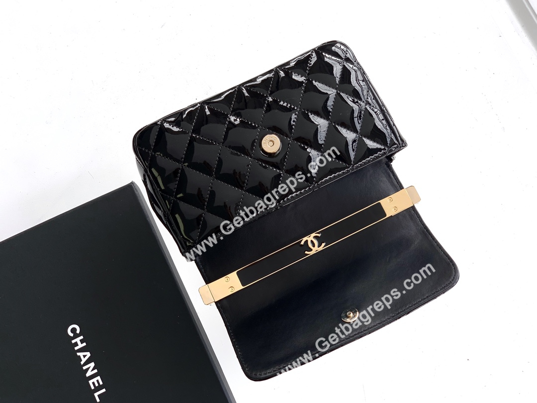Chanel Top Handle Bag Black Patent Leather