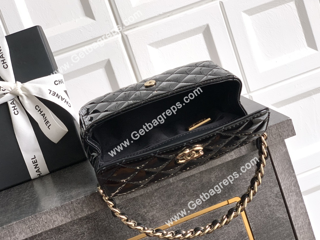 Chanel Top Handle Bag Black Patent Leather