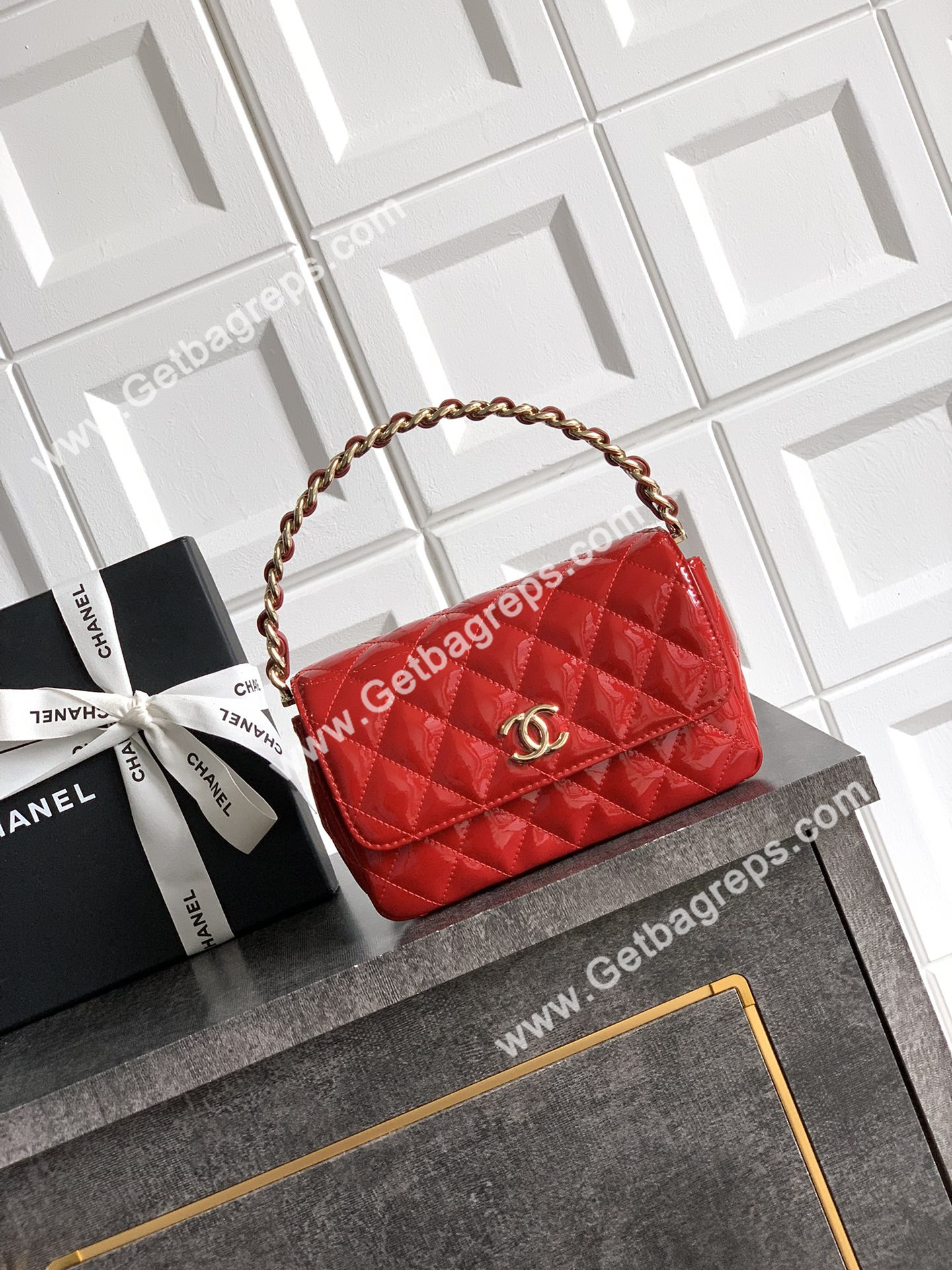 Chanel Top Handle Bag Red Patent Leather