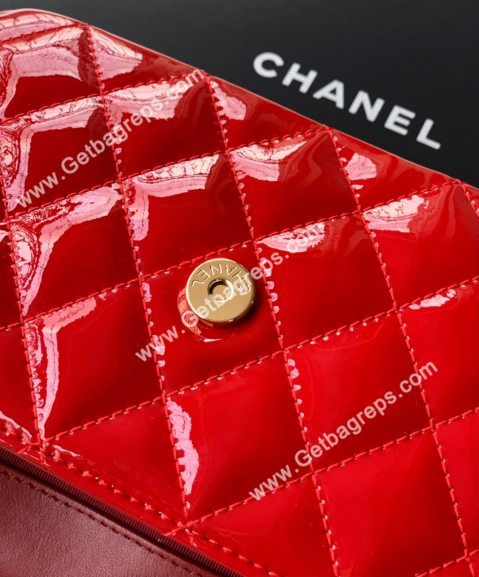 Chanel Top Handle Bag Red Patent Leather