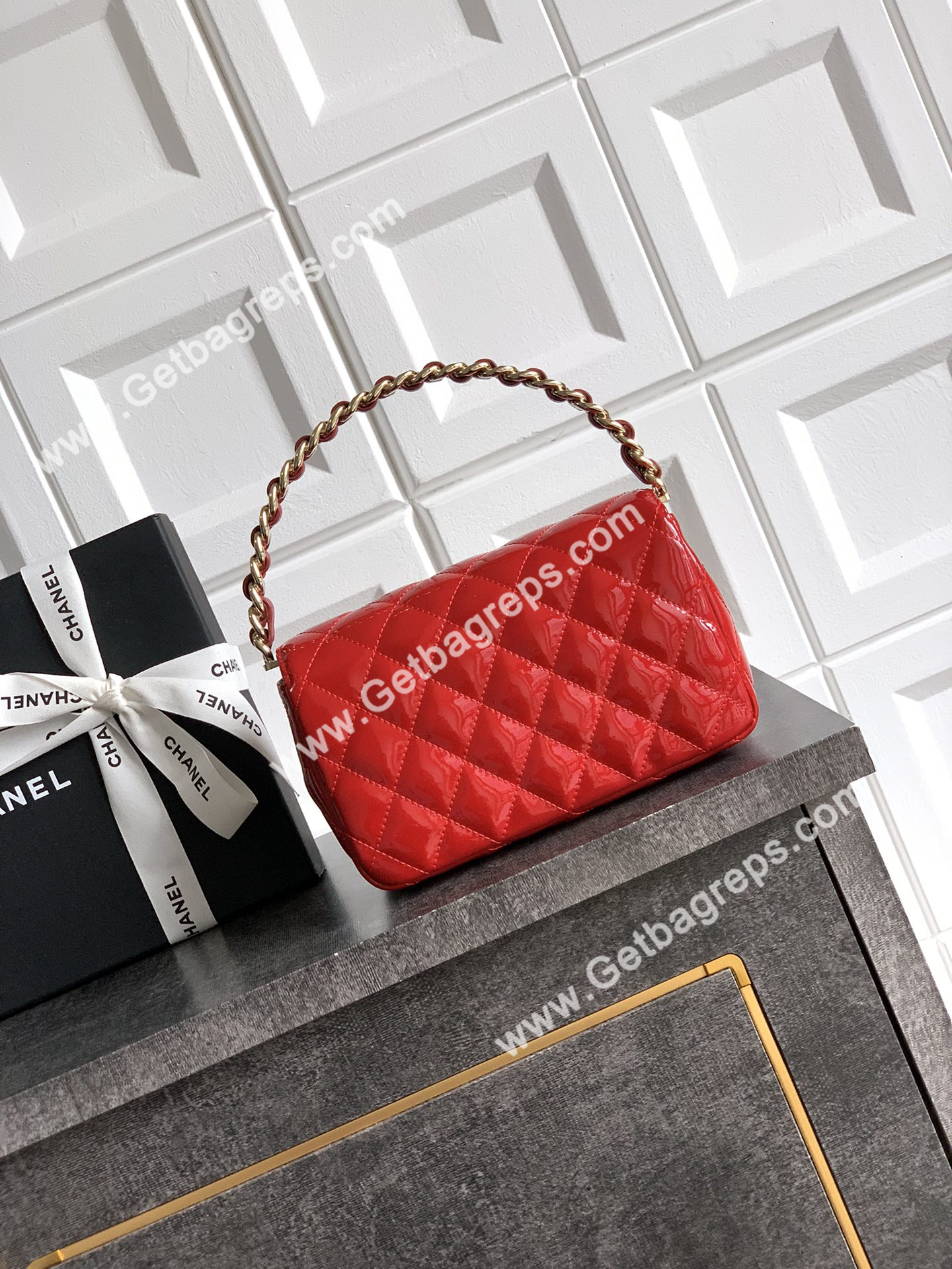 Chanel Top Handle Bag Red Patent Leather