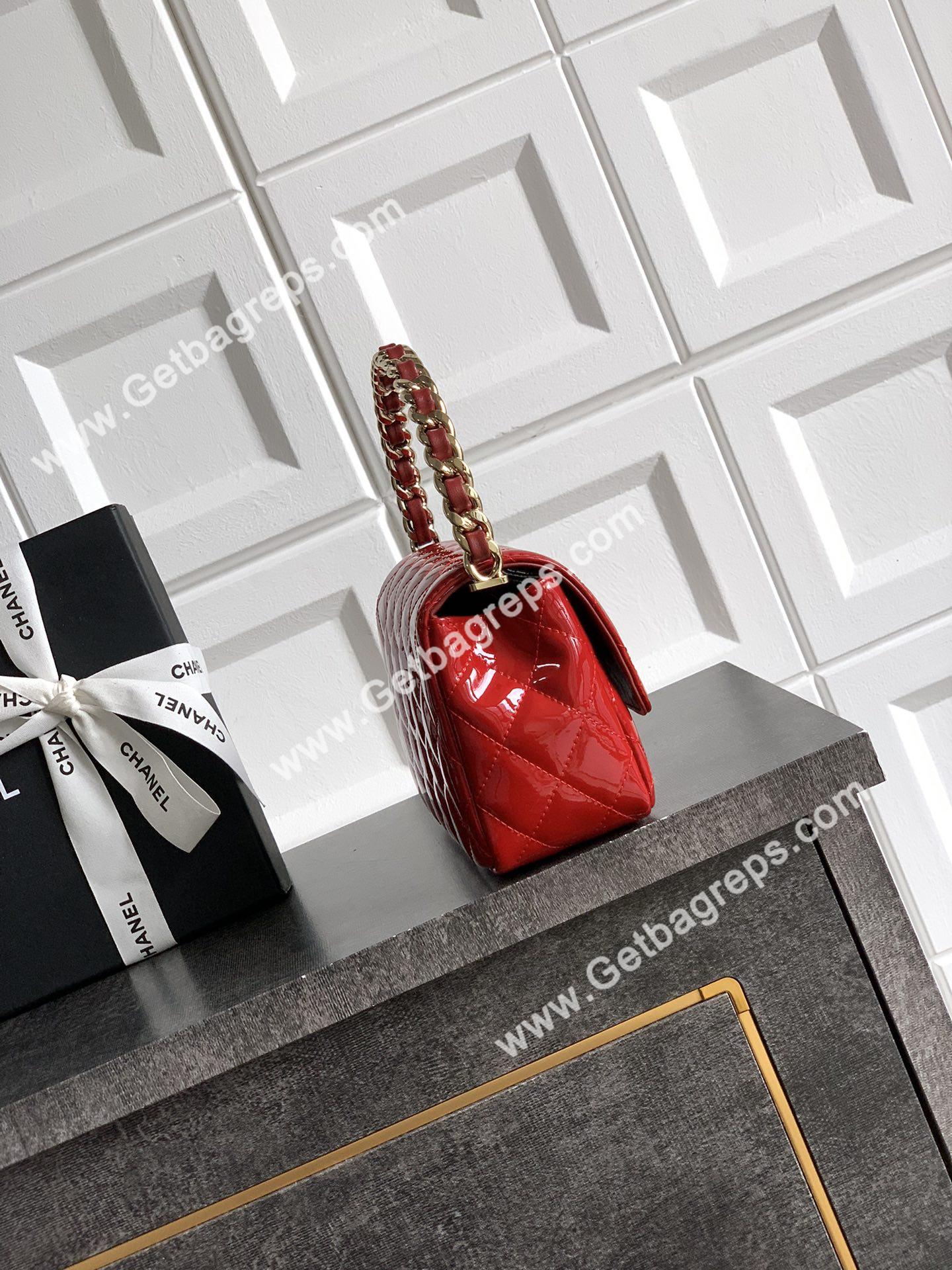 Chanel Top Handle Bag Red Patent Leather