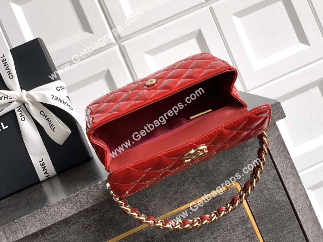 Chanel Top Handle Bag Red Patent Leather