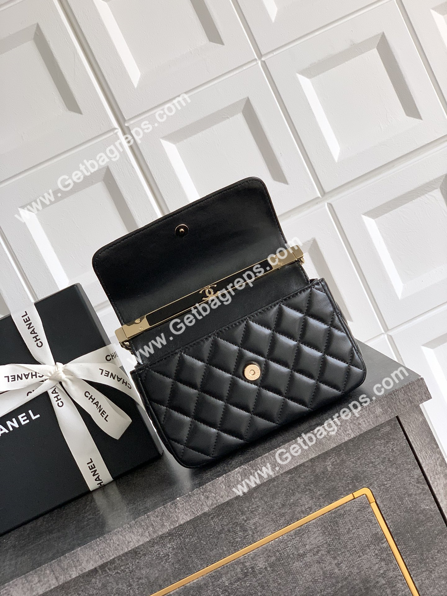 Chanel Top Handle Bag Sheepskin Black