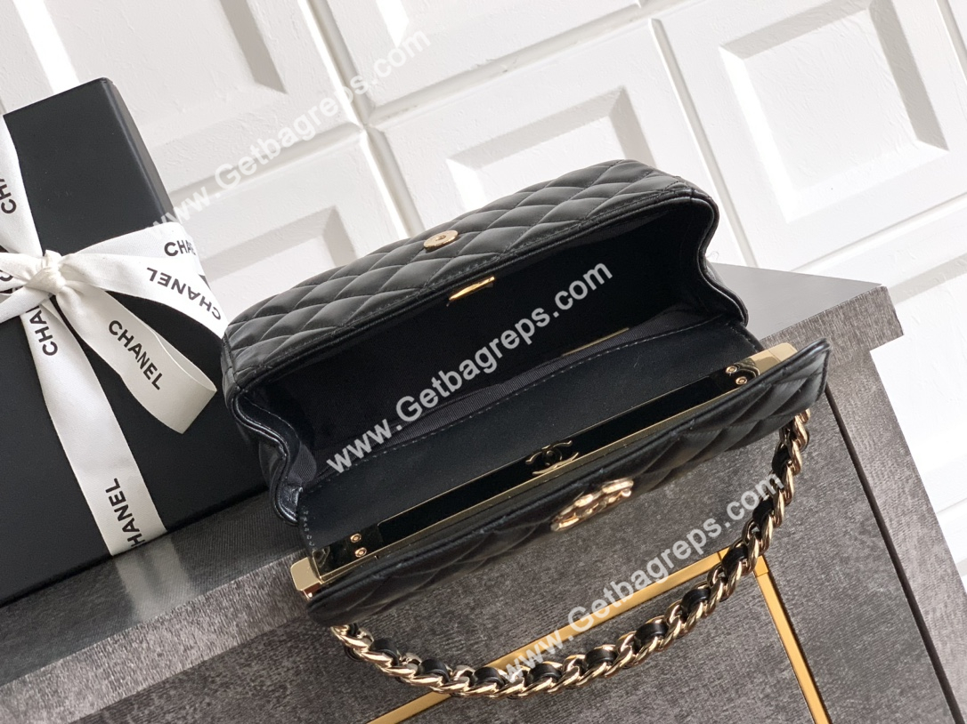 Chanel Top Handle Bag Sheepskin Black