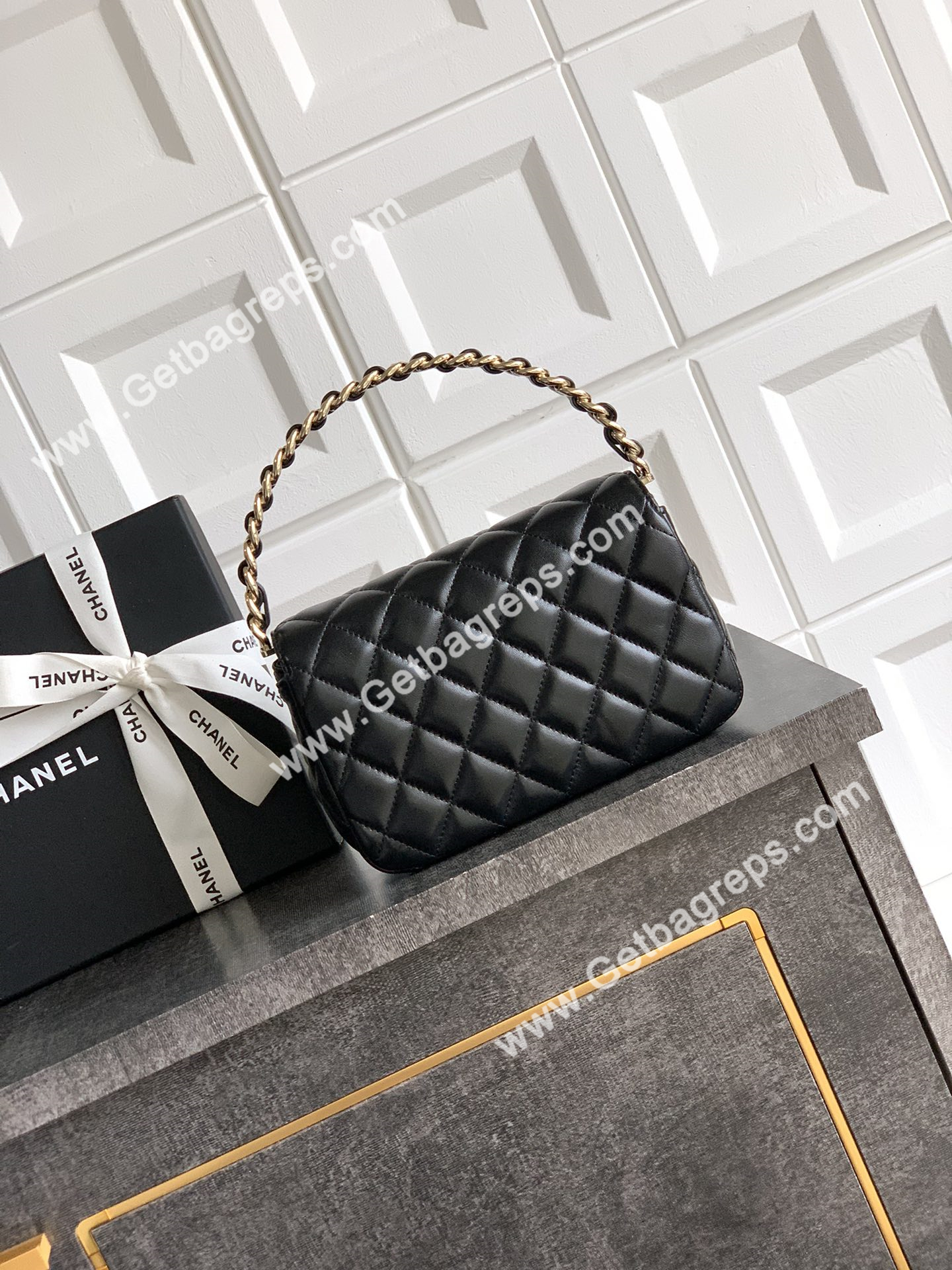Chanel Top Handle Bag Sheepskin Black