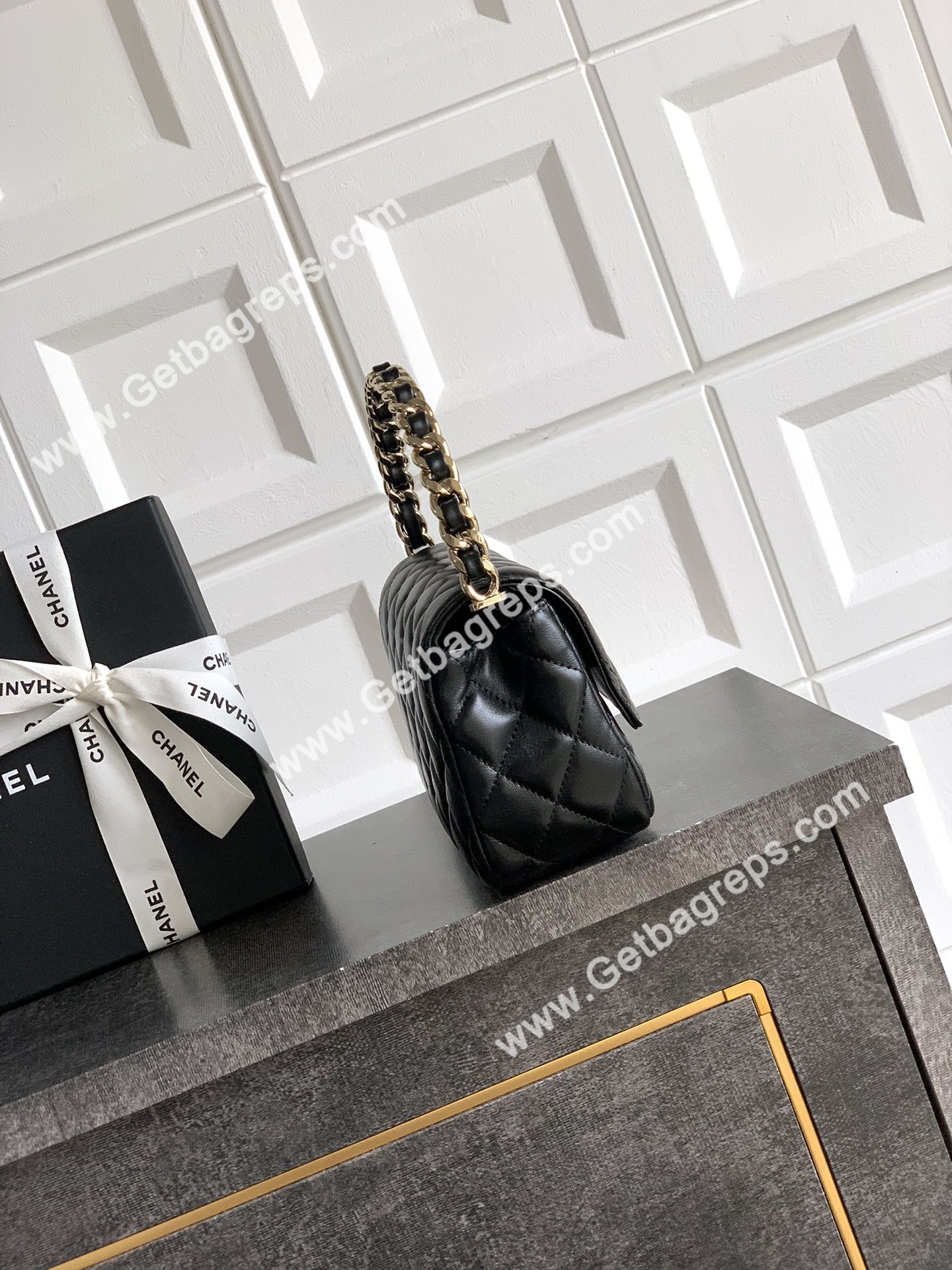 Chanel Top Handle Bag Sheepskin Black