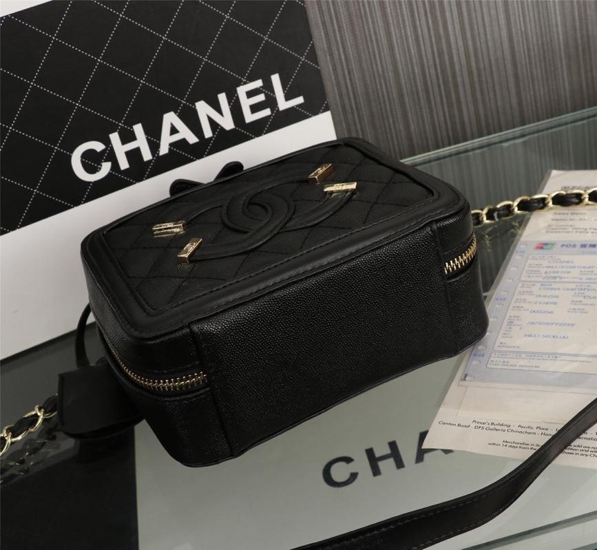 Chanel Vanity Case Grained Calfskin With Gold-Tone Metal Black