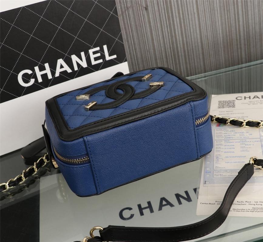 Chanel Vanity Case Grained Calfskin With Gold-Tone Metal Blue