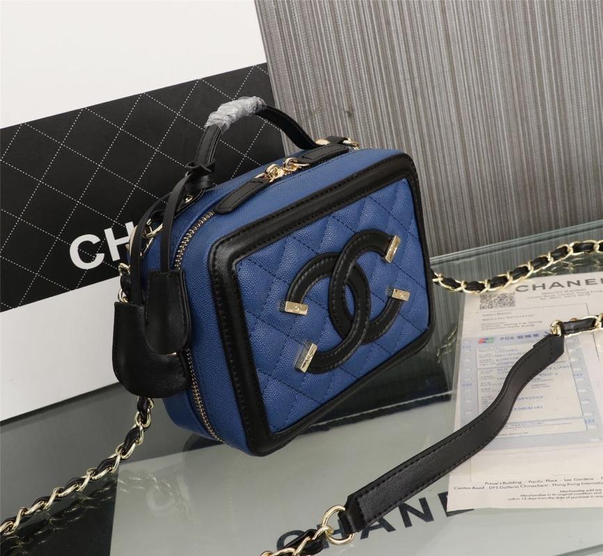 Chanel Vanity Case Grained Calfskin With Gold-Tone Metal Blue