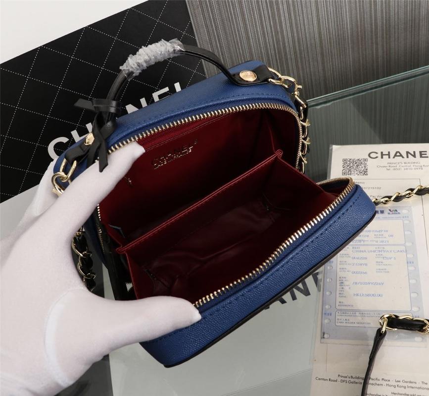 Chanel Vanity Case Grained Calfskin With Gold-Tone Metal Blue