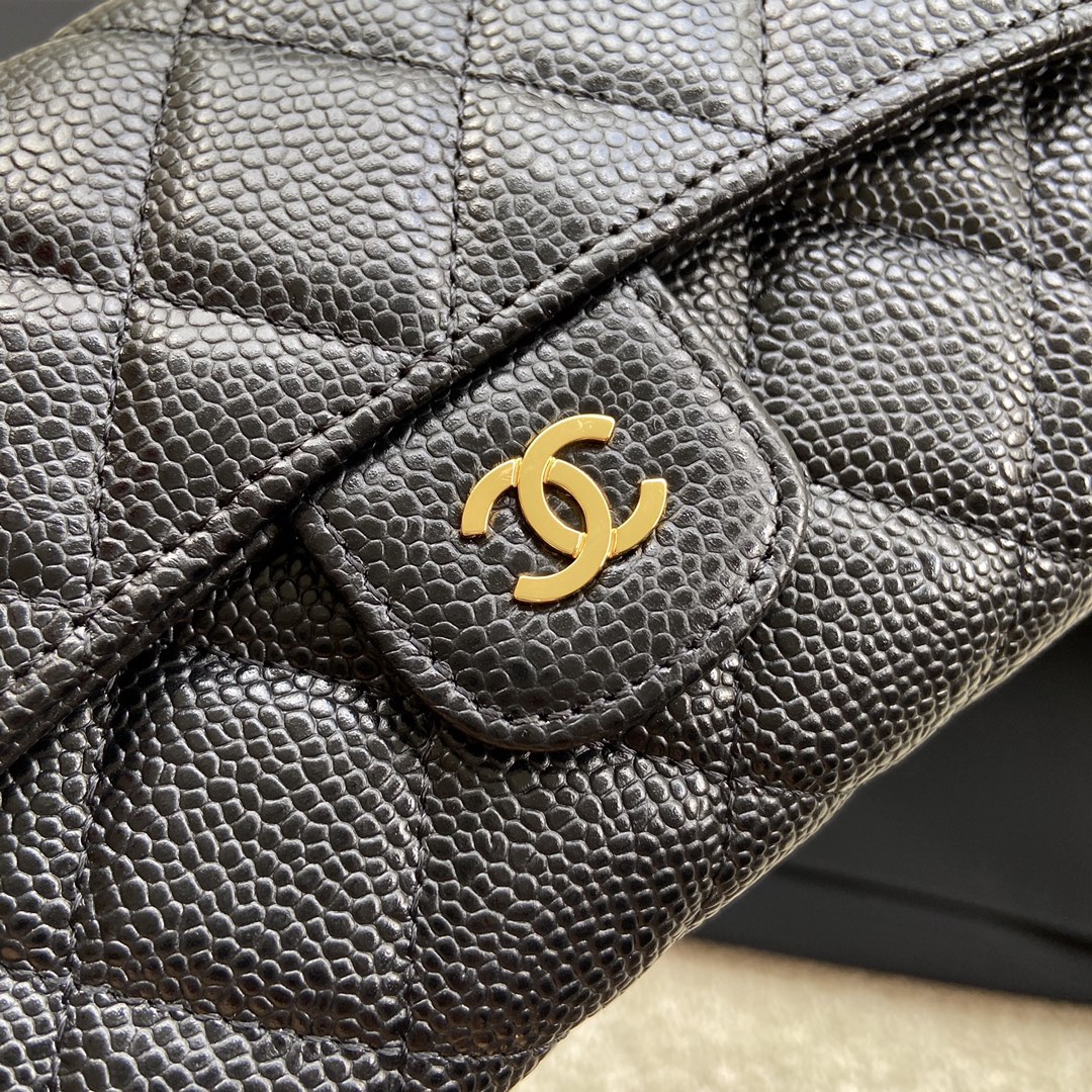 Chanel Wallet Caviar Leather Gold Black AP31506