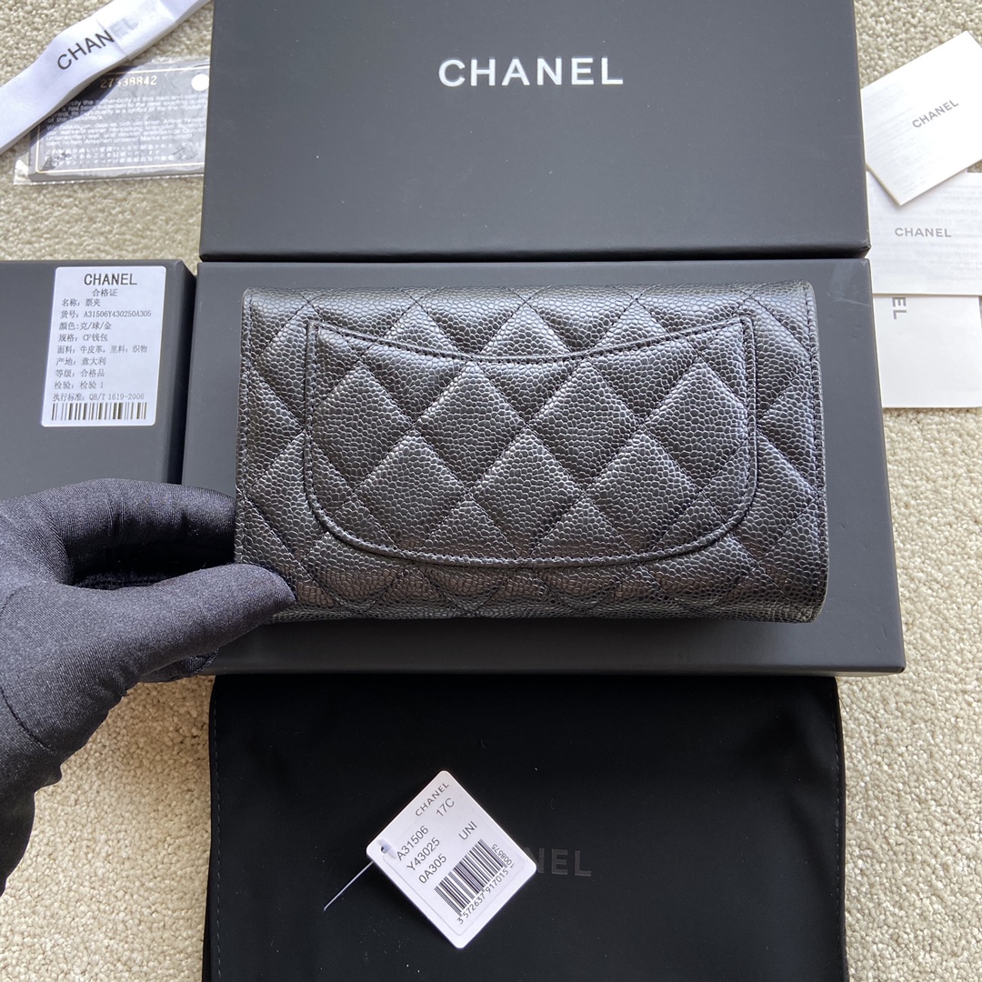 Chanel Wallet Caviar Leather Gold Black AP31506