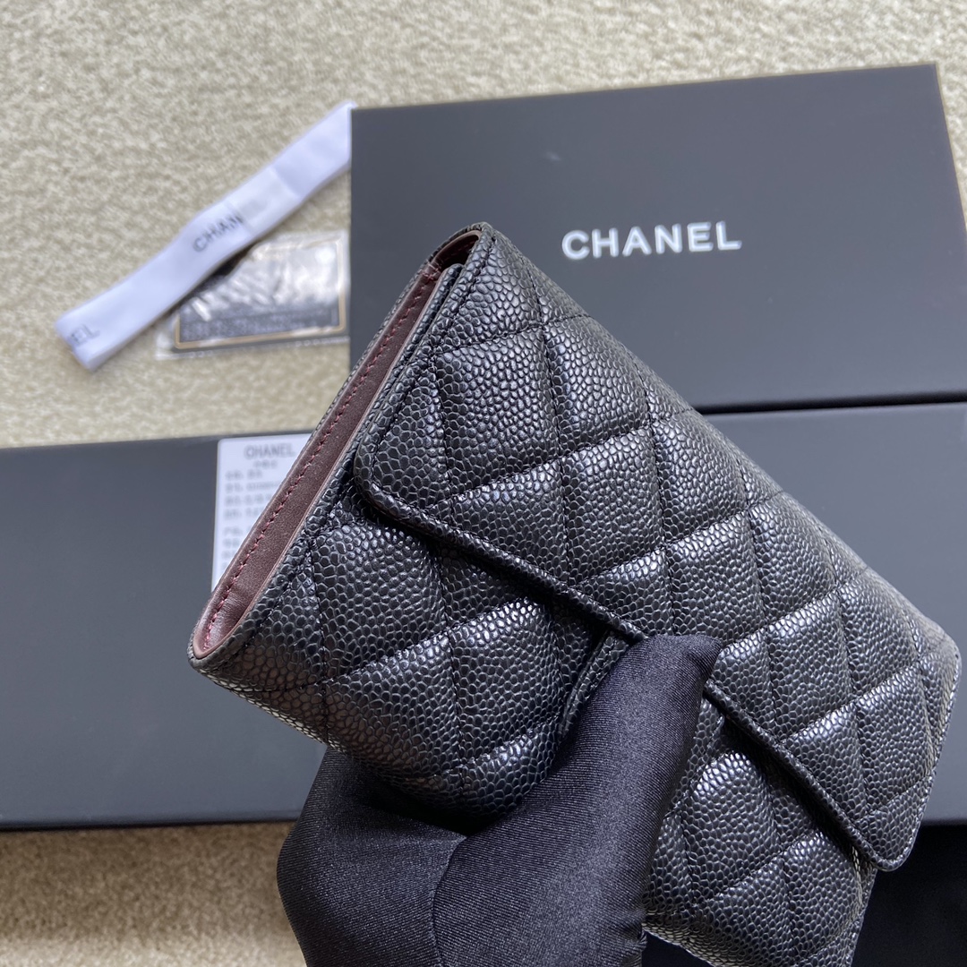 Chanel Wallet Caviar Leather Silver Black AP31506