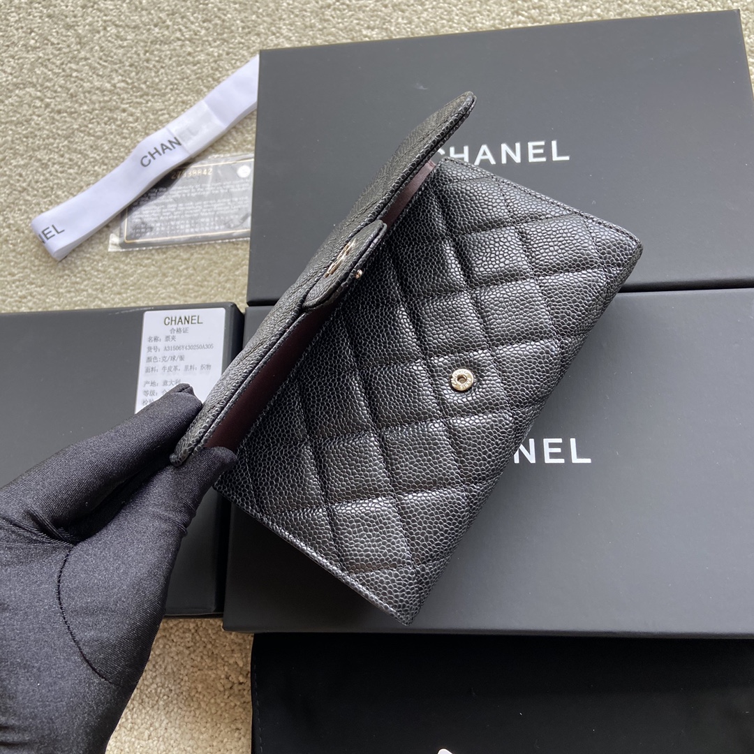 Chanel Wallet Caviar Leather Silver Black AP31506