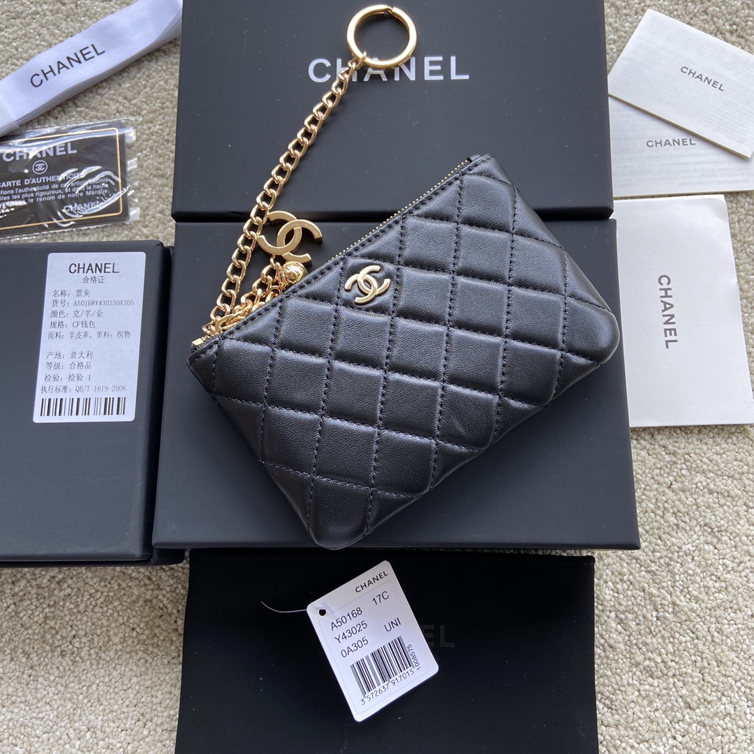 Chanel Wallet Pouch Lambskin Gold Black A50168