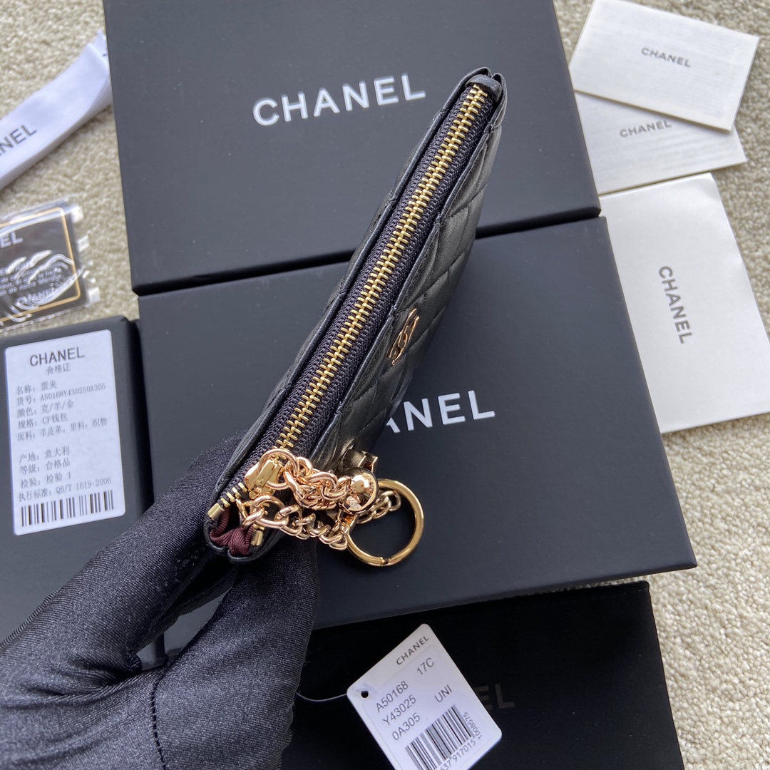 Chanel Wallet Pouch Lambskin Gold Black A50168