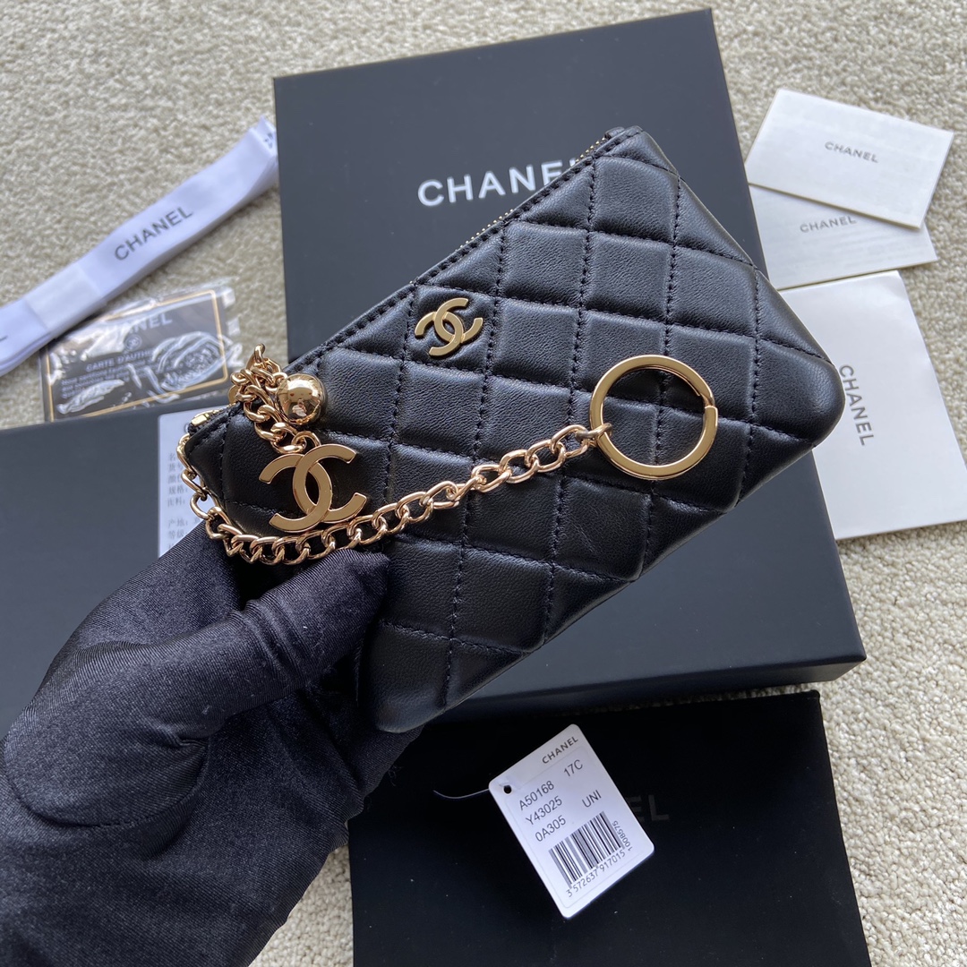 Chanel Wallet Pouch Lambskin Gold Black A50168