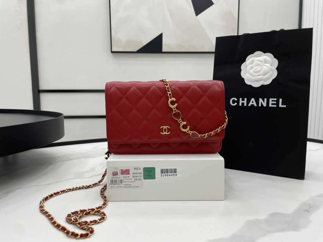 Chanel Wallet on Chain With Heart Chain Red Leather A68108