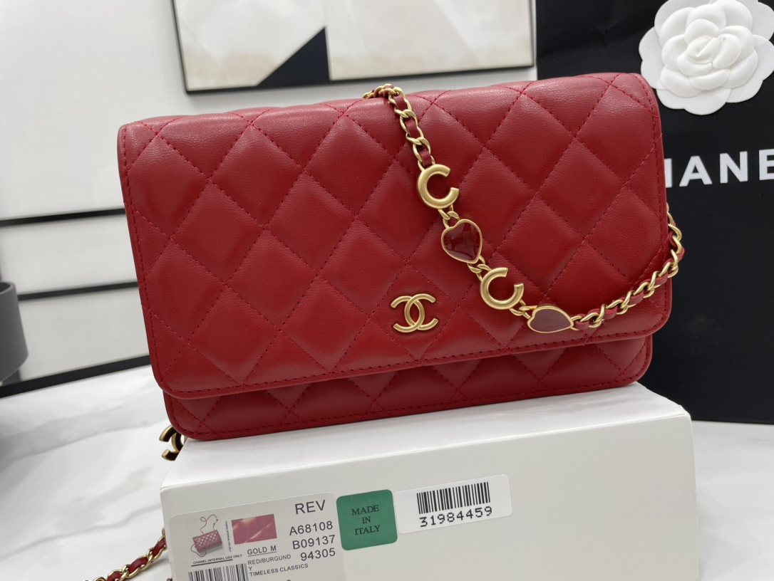 Chanel Wallet on Chain With Heart Chain Red Leather A68108