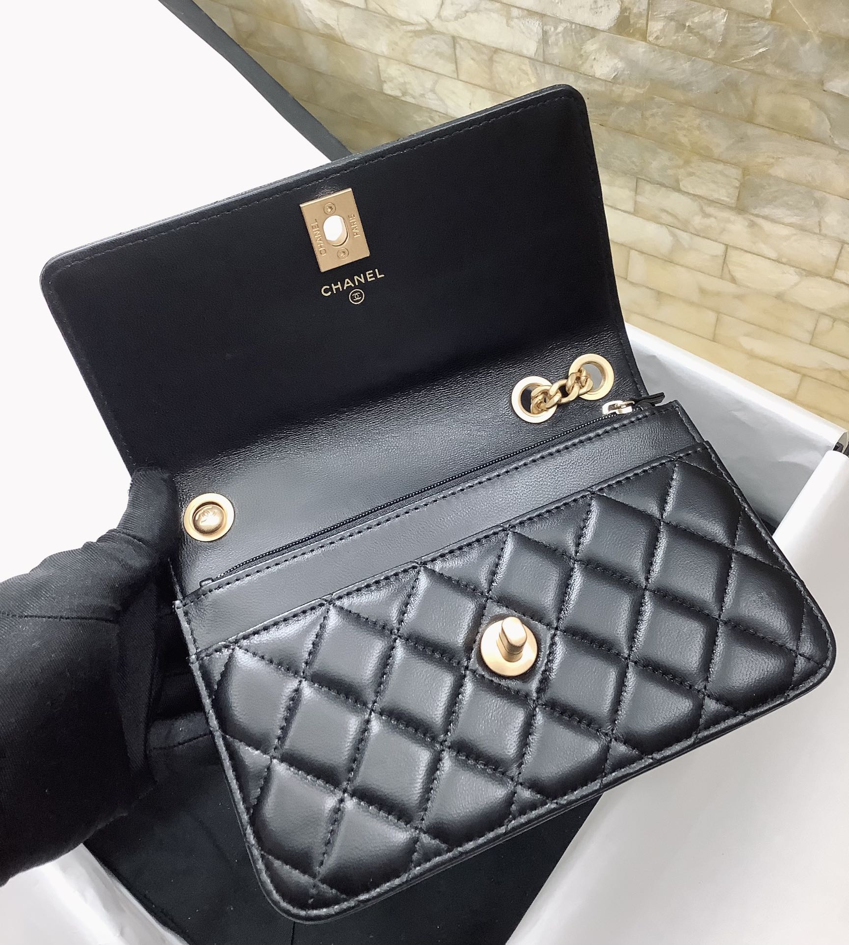 Chanel Woc Wallet on Chain Pearl Crush Black