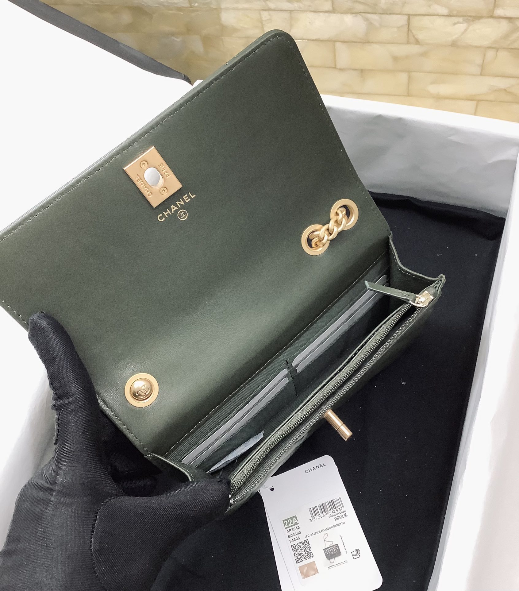 Chanel Woc Wallet on Chain Pearl Crush Green