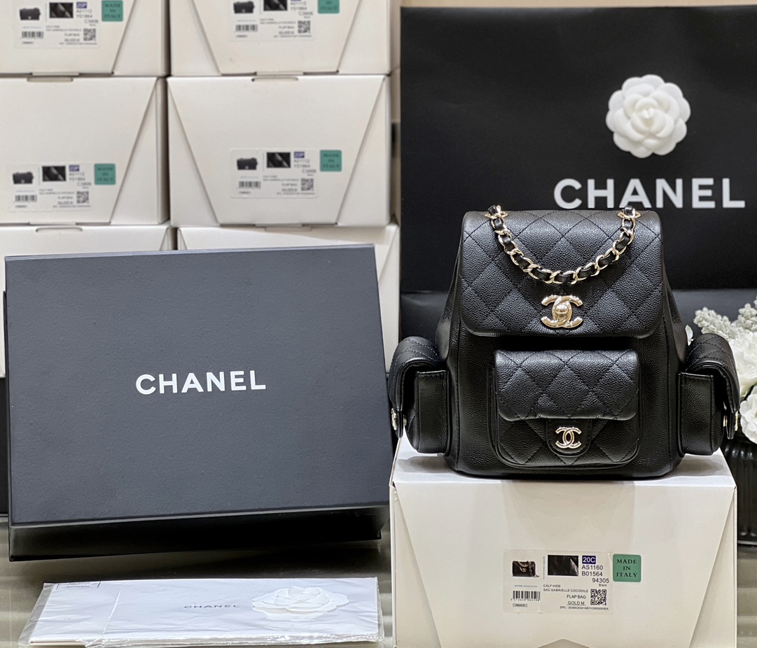 Chanle 23K Duma Small Backpack Black Caviar