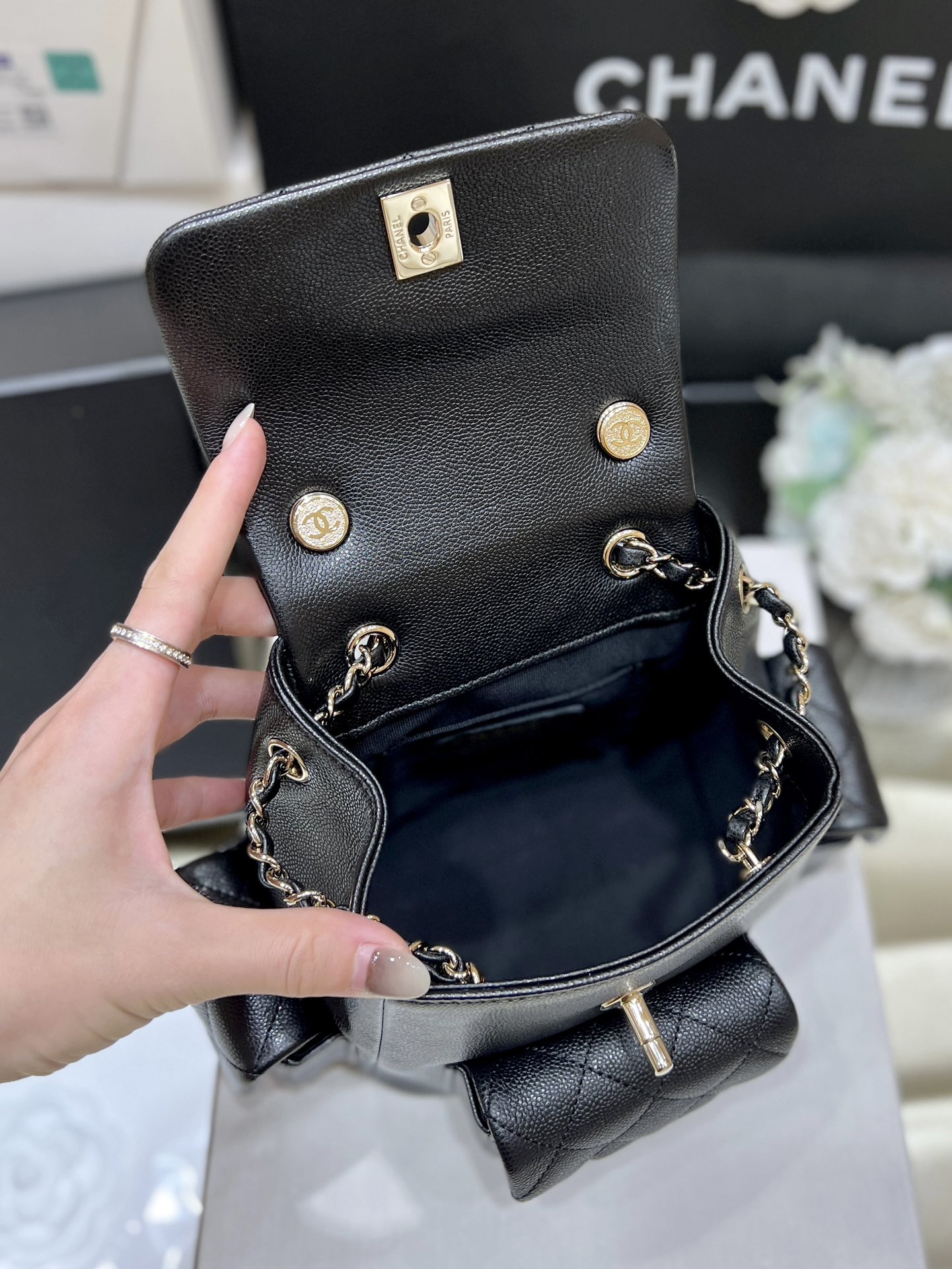 Chanle 23K Duma Small Backpack Black Caviar