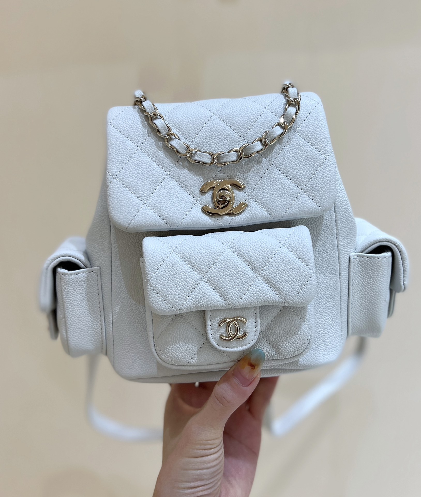 Chanle 23K Duma Small Backpack White Caviar